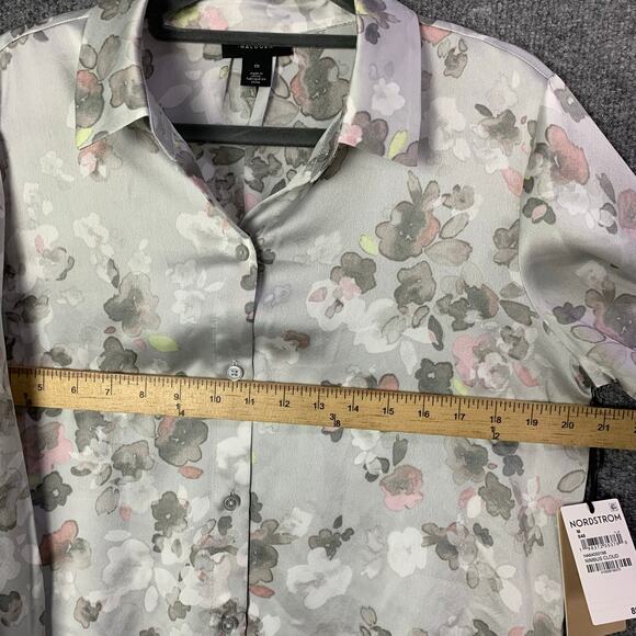 NEW $89 Halogen Satin Button-Up Shirt Floral SZ M - Picture 5 of 10